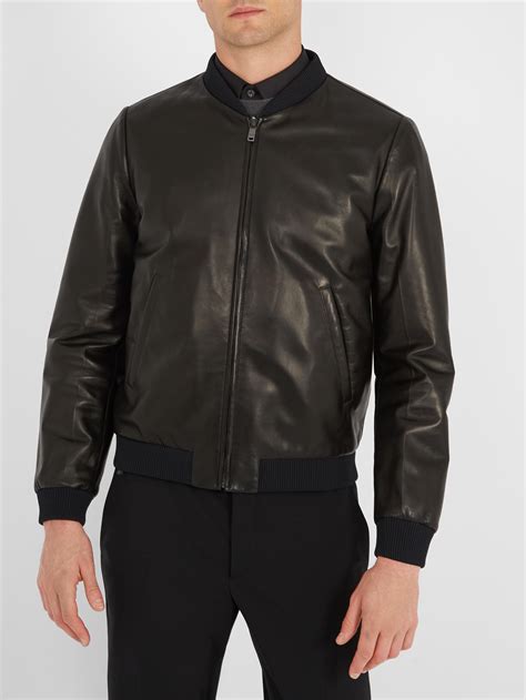 prada leather jacket black|Prada bomber jacket for men.